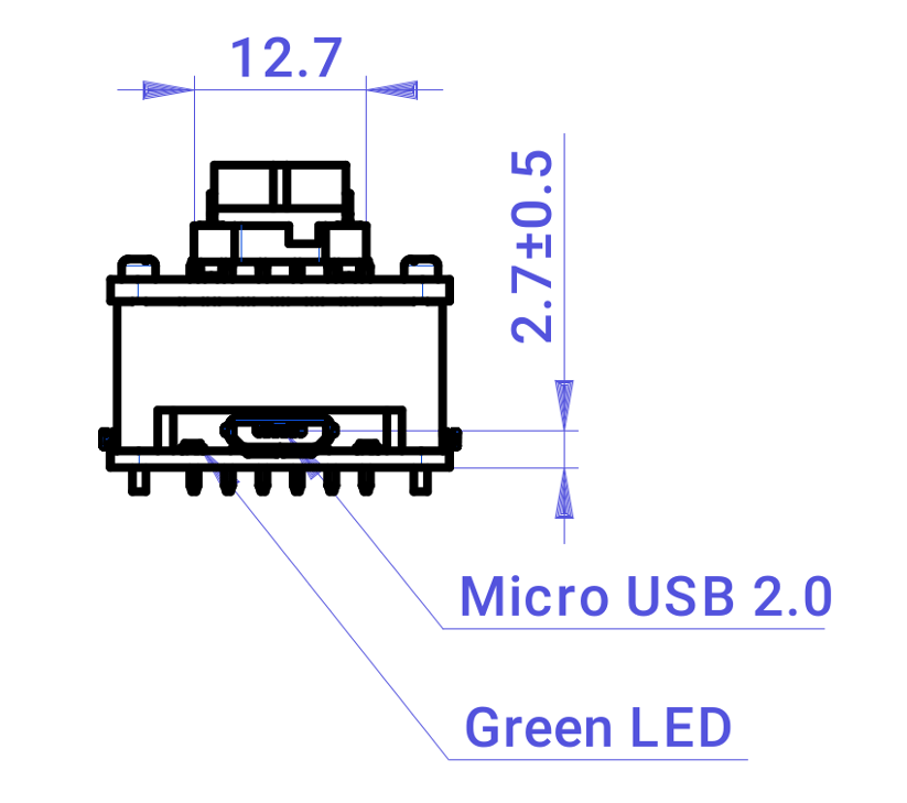 Dimensional drawing: left side of the piggyback module (dimensions: mm)